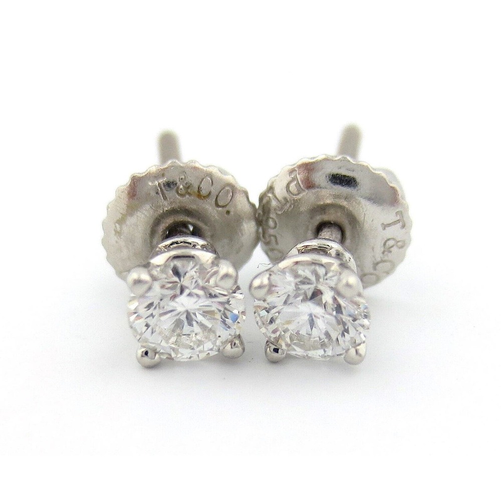 Tiffany & Co. Platinum 0.38ct H VS1 Round Diamond Stud Solitaire Earrings - Picture 3 of 4